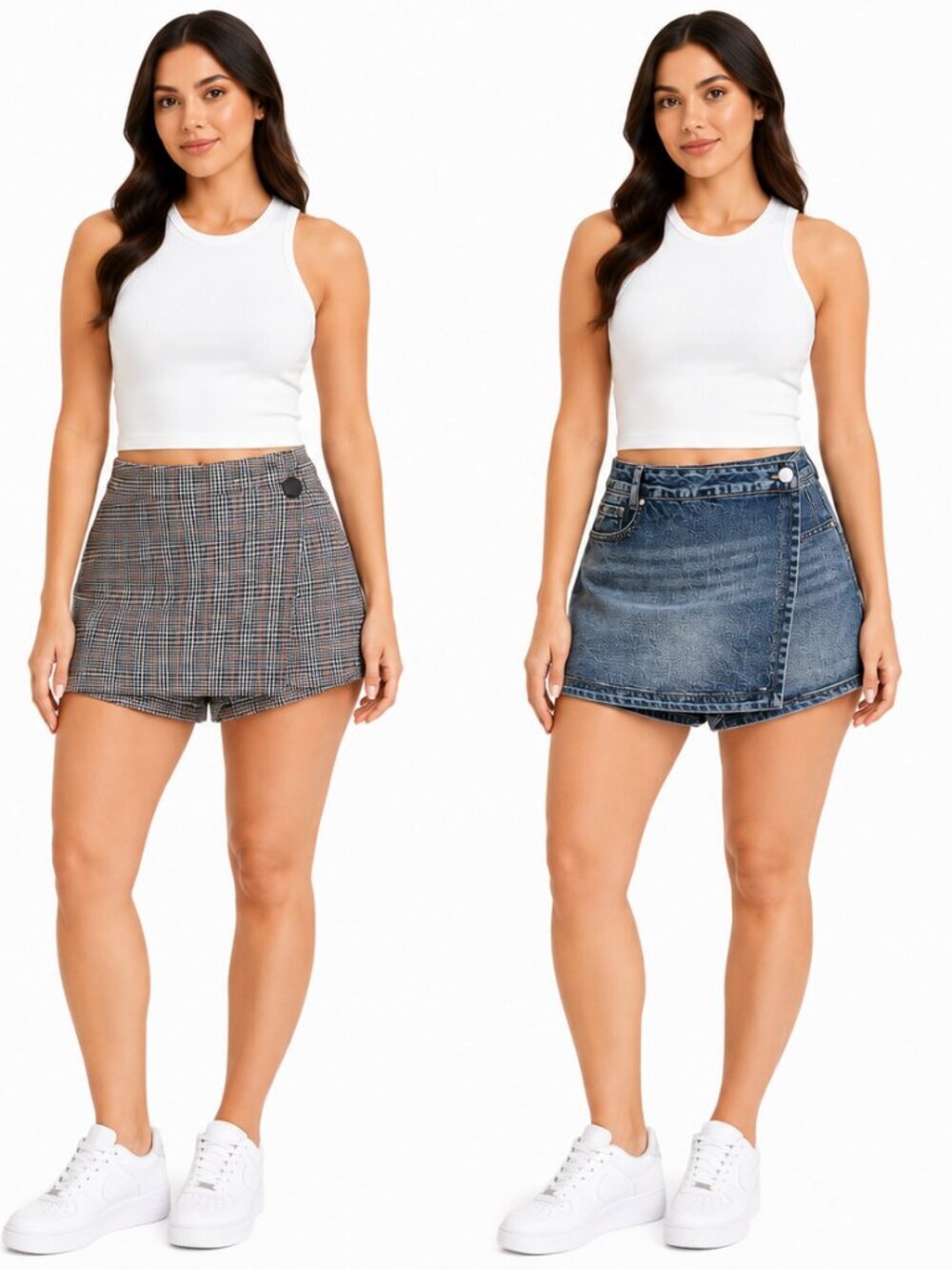 9th & Main Denim Skort & Haute Monde Plaid Skort Bundle Set Women Size 12 Large